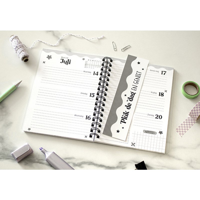Annual diary 2025 A5 Black White // Goals diary with ring binder