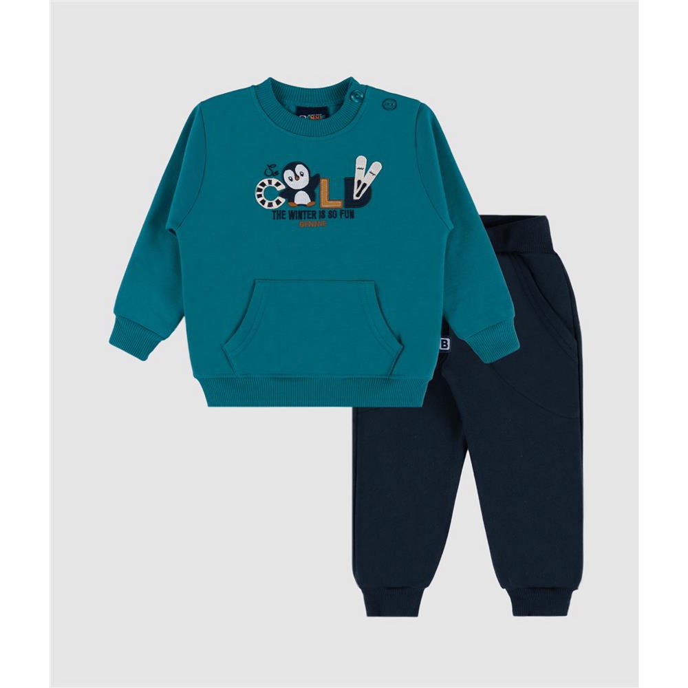 Kuscheliges Fleece-Set mit Pinguin-Stickerei