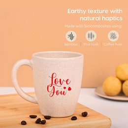 Ecofy Earth-Friendly Love You-krus til kaffe | Par gaver | Jubilæumsgave til par Special | Sæt med 1 | 300 ml | Kaffekrus | Lavet med risskaller| Sand Castle TUV Certificeret