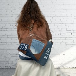 Sac bandoulière femme Sunsa. Sac bandoulière en jean et toile upcyclés. Sac à main style rétro vintage. Sac bandoulière pour femme.