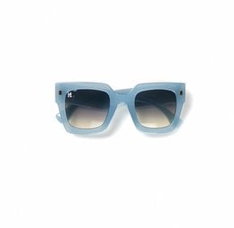 Stylish square-framed sunglasses in a light blue color with gradient lenses. The sunglasses have a modern, fashion-forward design that would complement a variety of outfits.