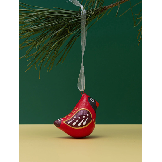 Handmade papier-mache Winter bird: Red Cardinal