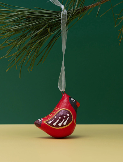 Handmade papier-mache Winter bird: Red Cardinal