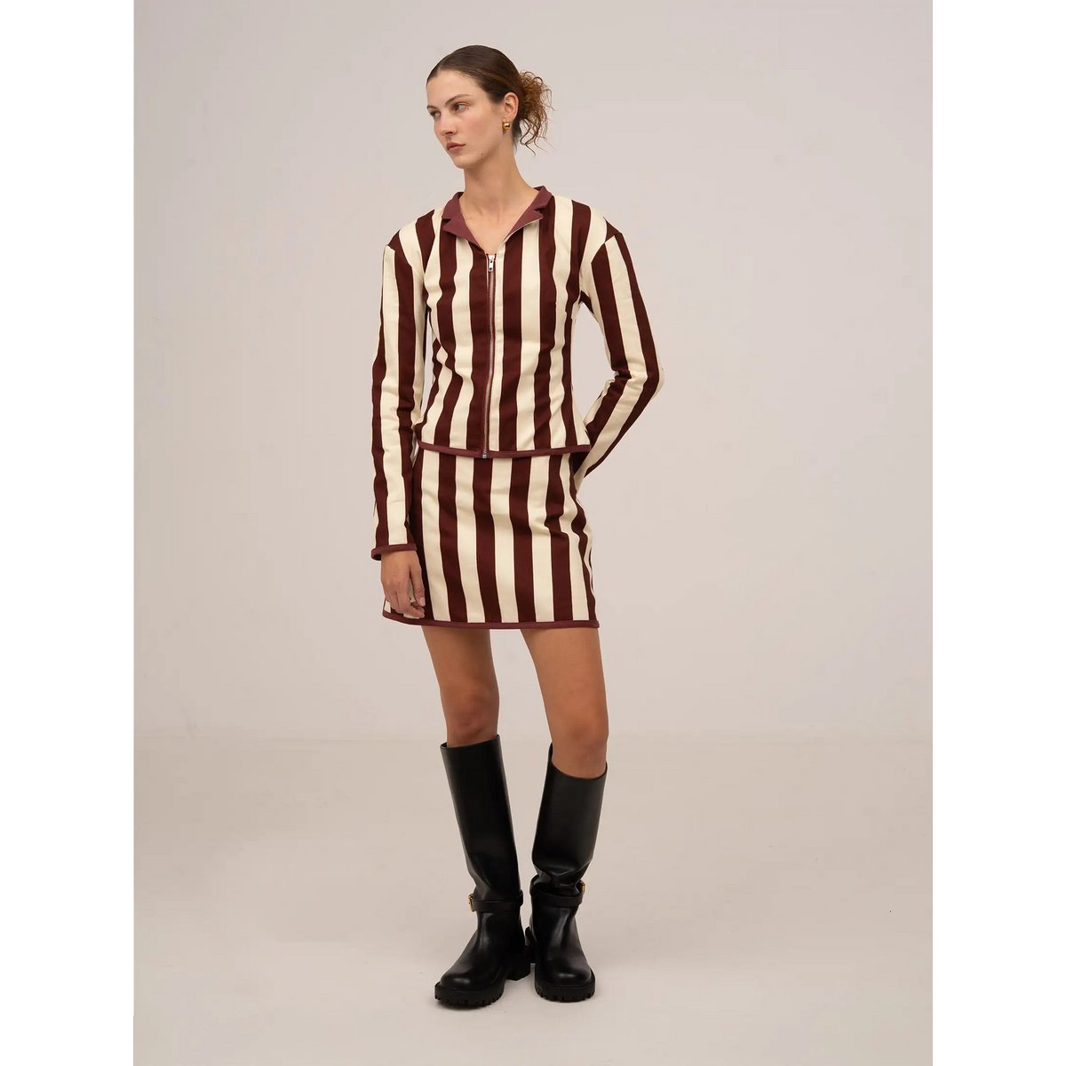 Whistle Burgundy stribet mininederdel
