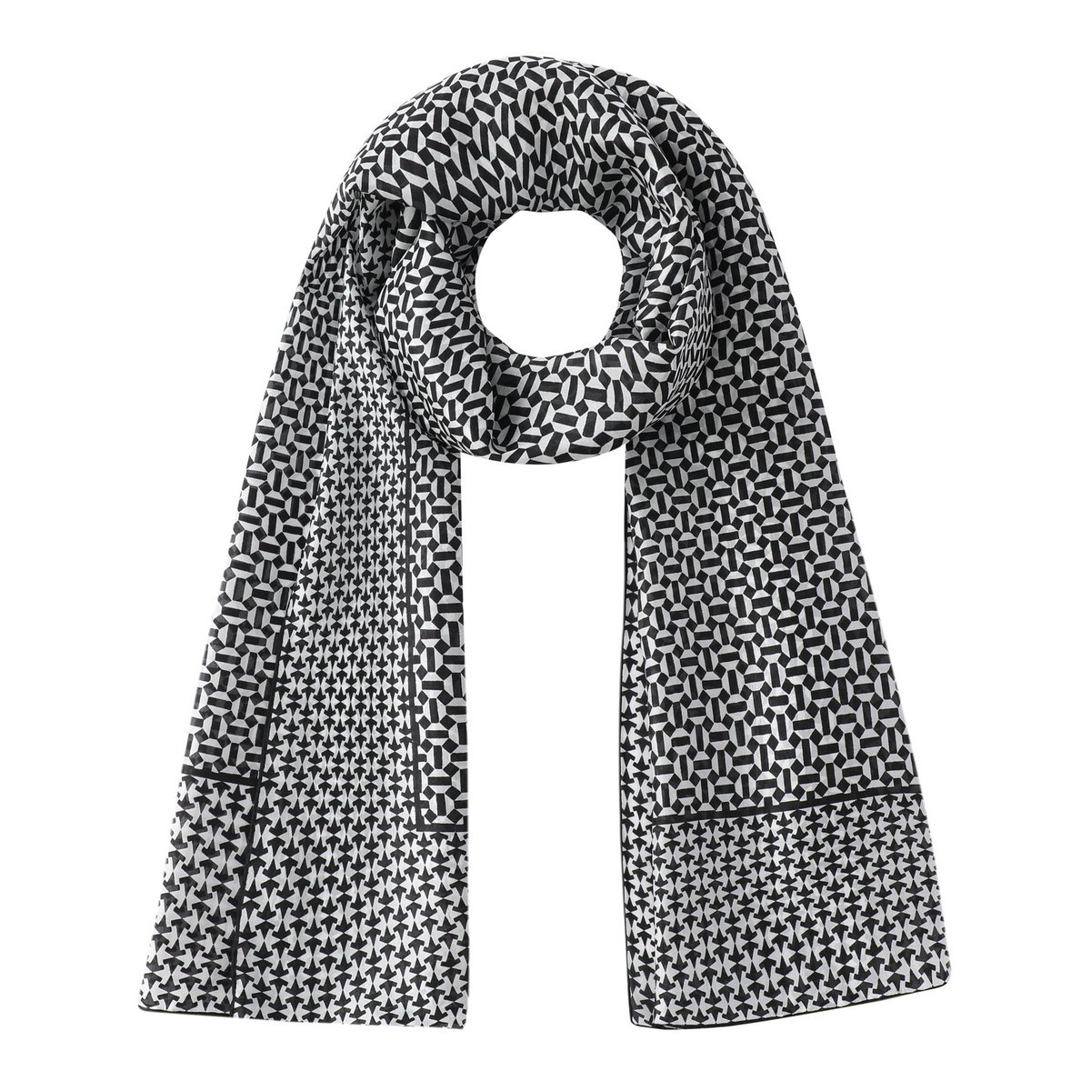Zwart -witte zijden sjaal met geometrische print Aswad
