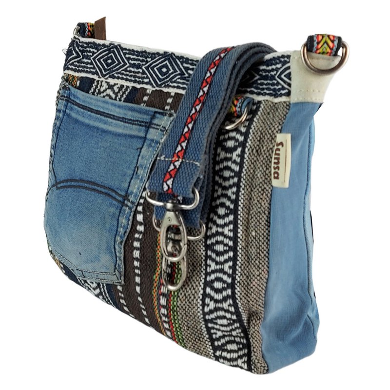Sac bandoulière femme Sunsa. Sac bandoulière en jean upcyclé et coton. Sac à main style rétro vintage. Sac bandoulière pour femme.