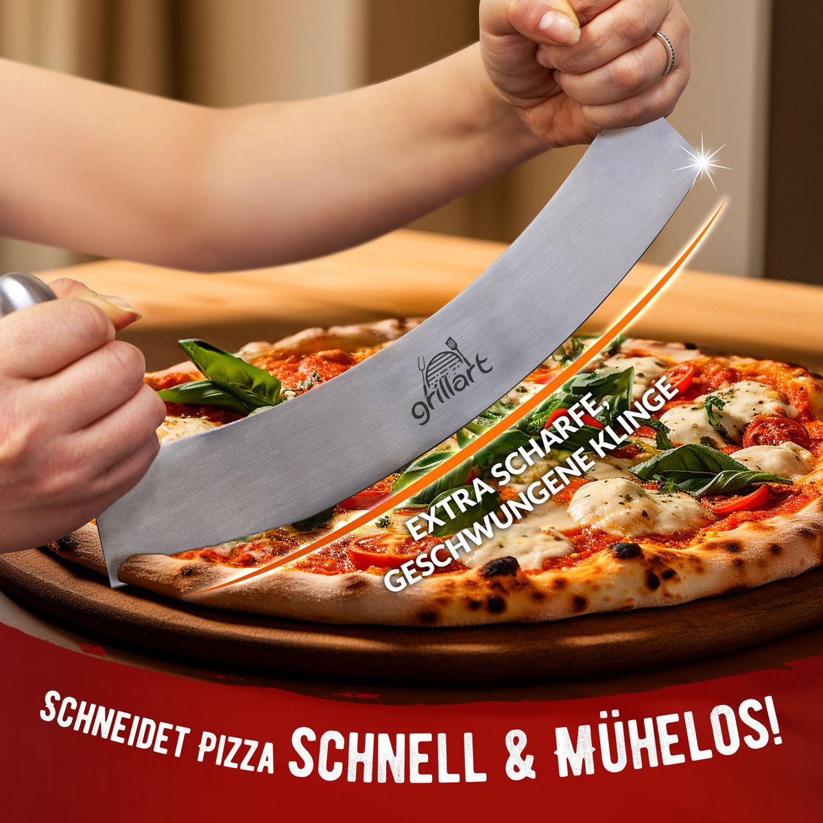 Grillart® Premium Pizzameser - Cutter de pizza en acier inoxydable extra-pointu
