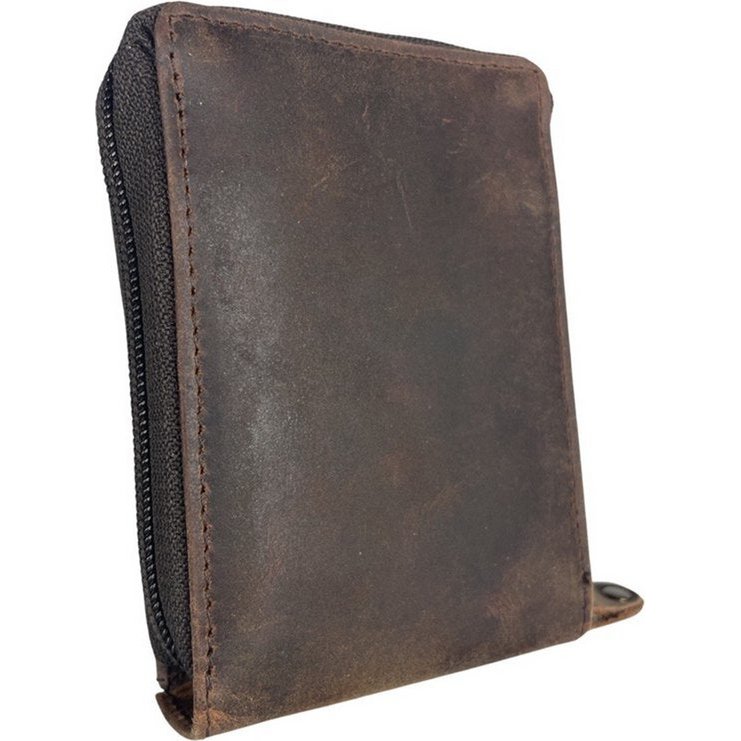 Card holder with zipper anti skim rfid brown buffel leather women