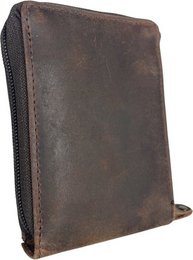 Porta della carta con cerniera Anti Skim RFID Brown Buffel Leather Women