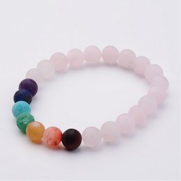 Mala stretch al quarzo rosa e 7 chakra, 8 mm