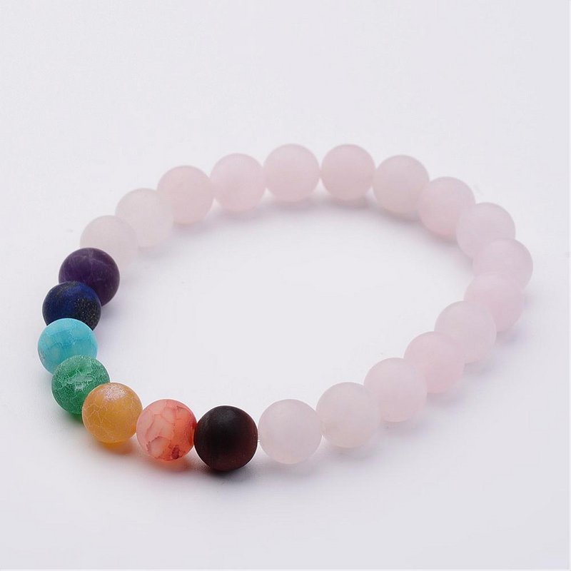 Rose Quartz & 7 Chakra Stretch Mala 8mm