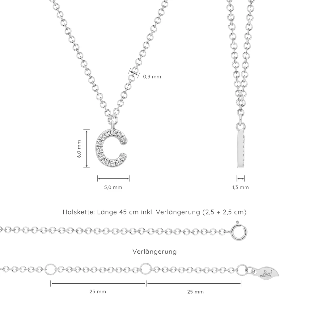 Halskette Letter "C", 14 K Weissgold mit Diamanten 