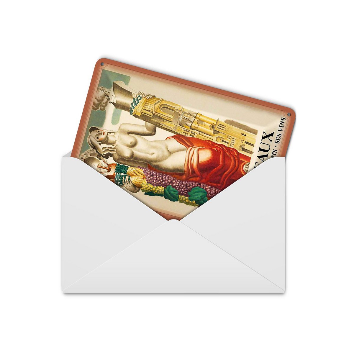 Cartolina da viaggio in latta 10x14 cm Bordeaux Francia son port ses monumenti targa decorativa