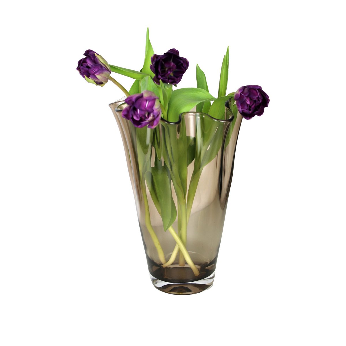 Vase glas bølget brun taupe glas vase bord vase 21 x 21 x 30 cm