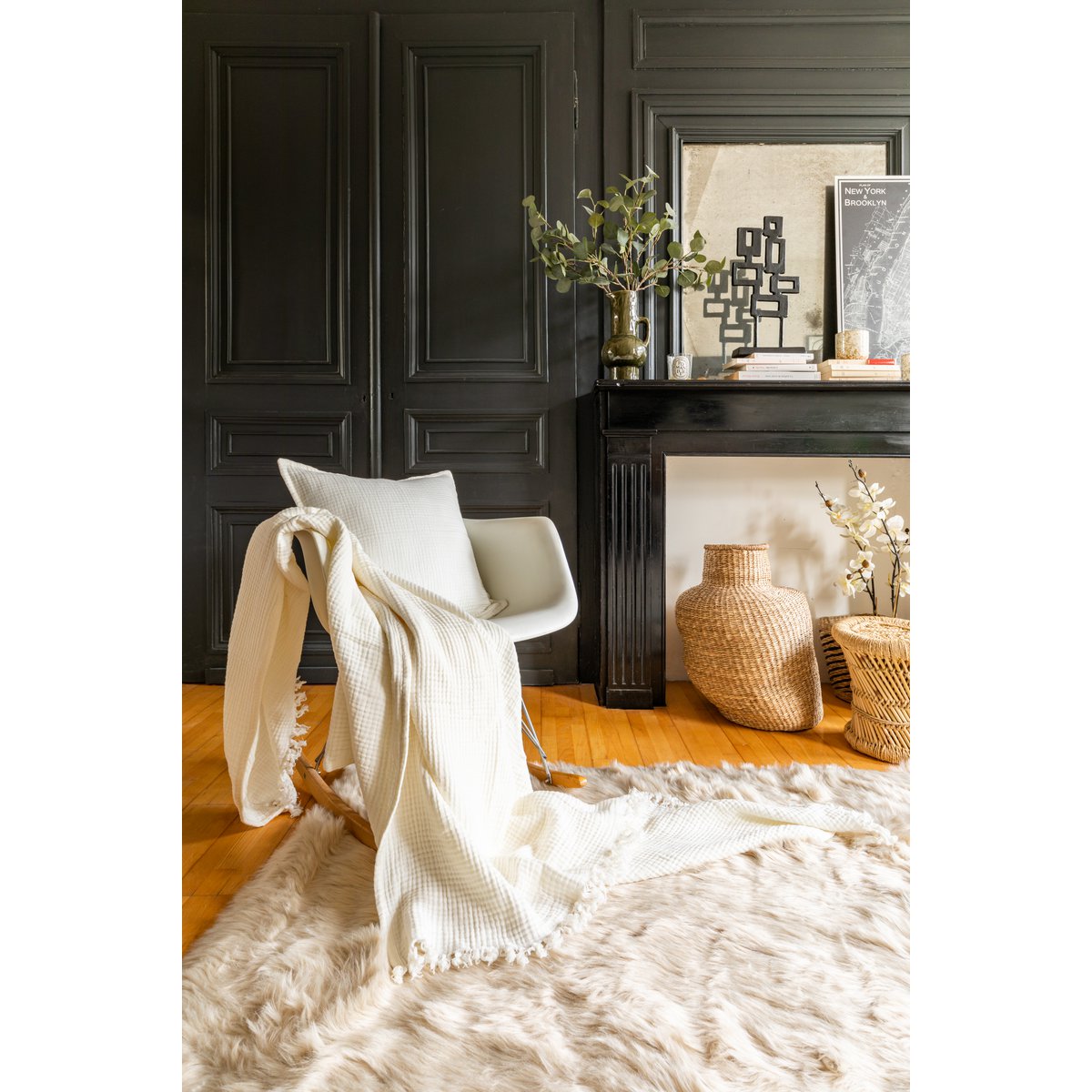 Plaid coton SUZETTE 130x160cm, taupe