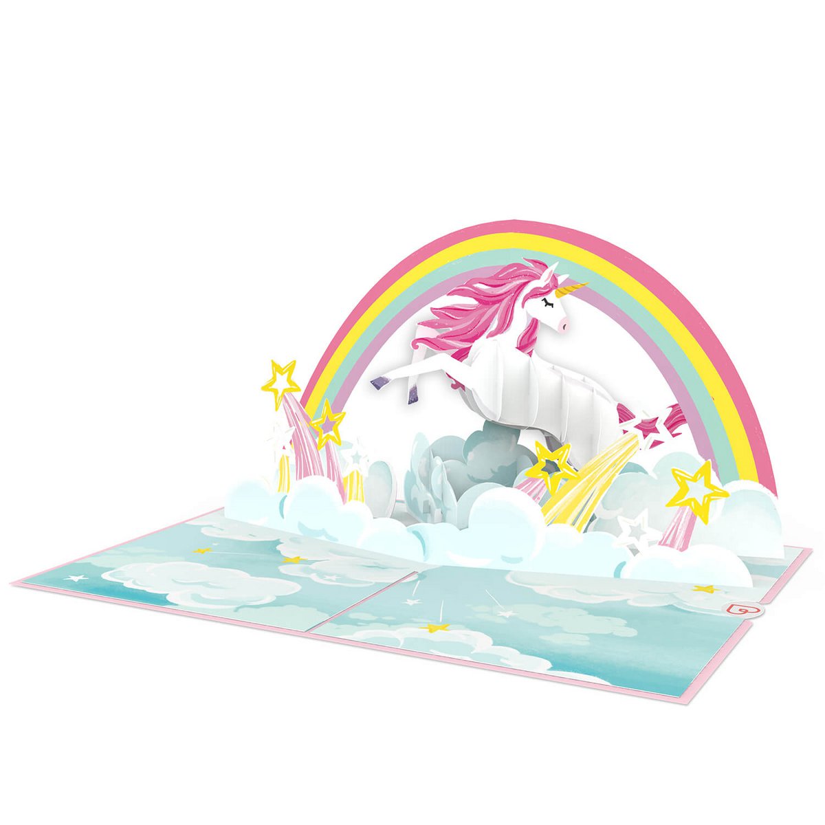 Unicorno con carta pop-up arcobaleno