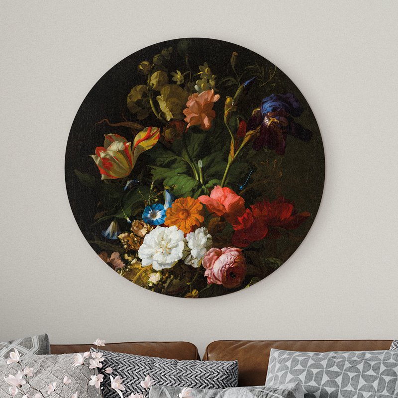 Círculo de pared bodegón de flores Rachel Ruysch - pintura redonda - círculo de pared