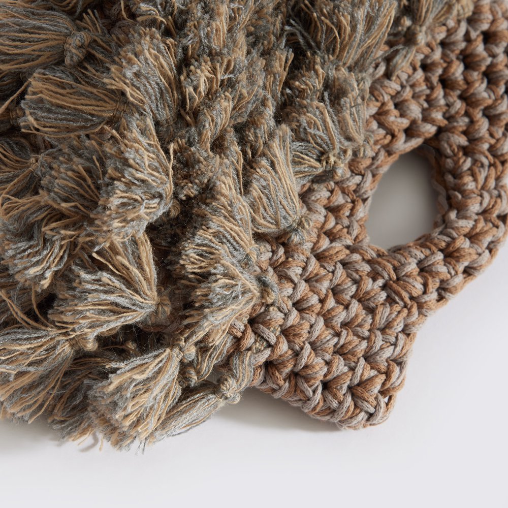 “Nadia tassells” crochet handbag light blue + sand