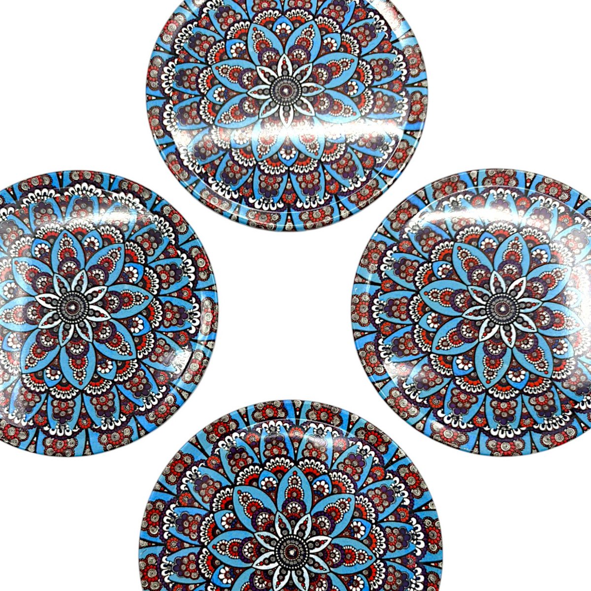 Metal coasters - 4 Set - Mandala - Blue - 9cm