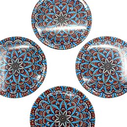Metal coasters - 4 Set - Mandala - Blue - 9cm
