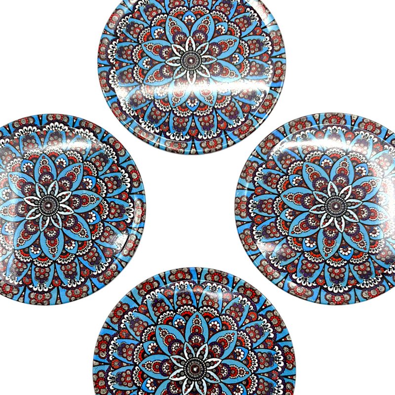 Metal coasters - 4 Set - Mandala - Blue - 9cm