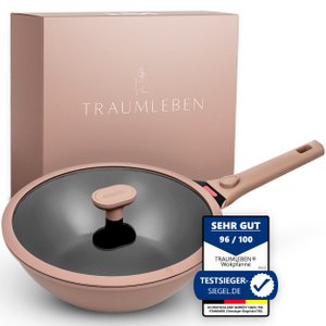 WOK pan 28 cm, non -stick coating, removable handles, induction, oven festival (pink)