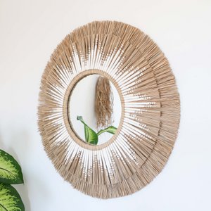 Seegrasspiegel mit Makramee-Details – Ambonweiß ø70 cm