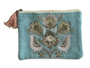 Cotton blue pencil case with flowers