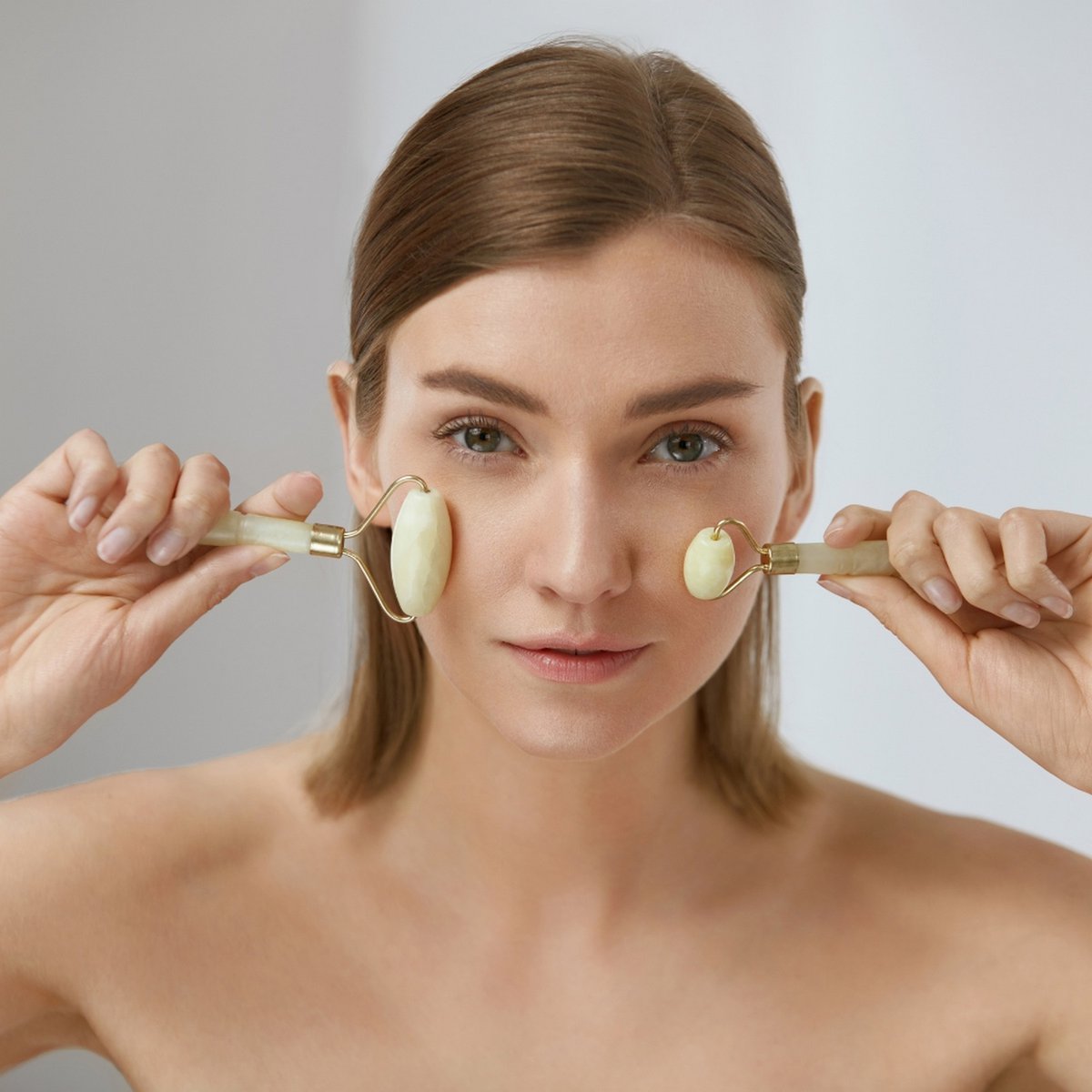Set de 2 Rodillos Masajeadores - en Piedra Jade Blanco - Herramienta Natural y Masaje Facial - Bienestar Lift