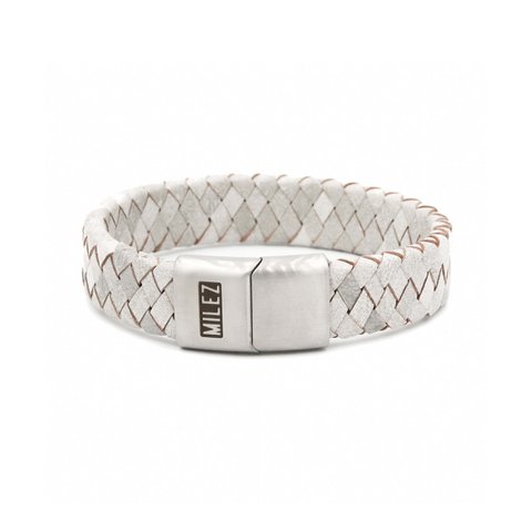 Leren heren armband lichtgrijs