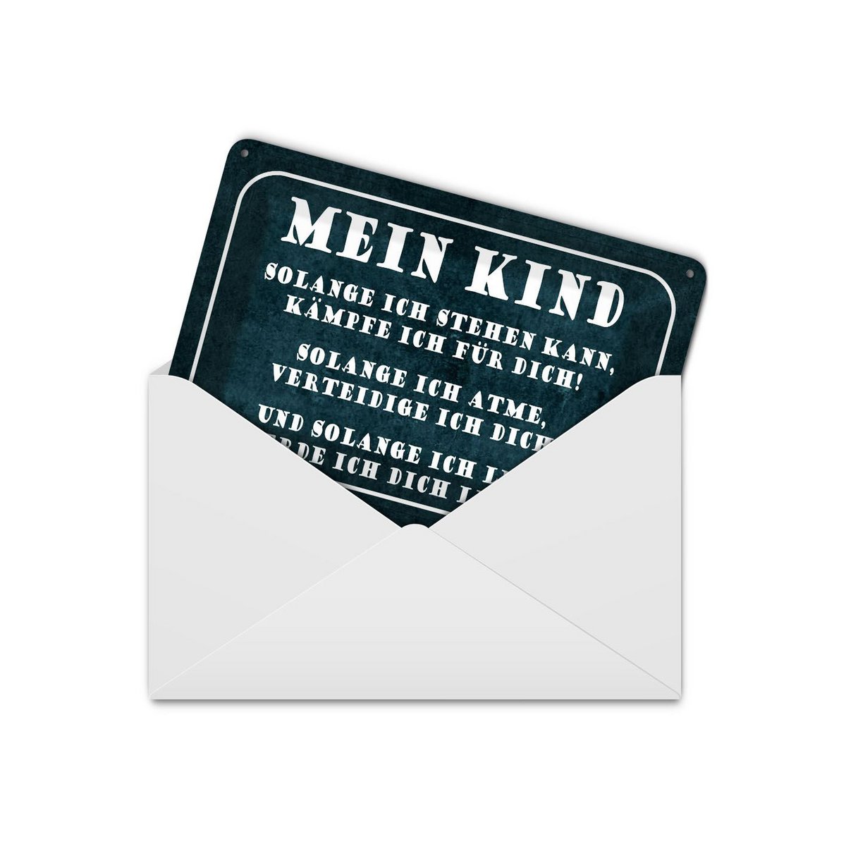 Tin postcard saying 10x14 cm Child as long as I can stand, I will fight for you