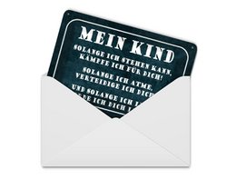 Tin postcard saying 10x14 cm Child as long as I can stand, I will fight for you