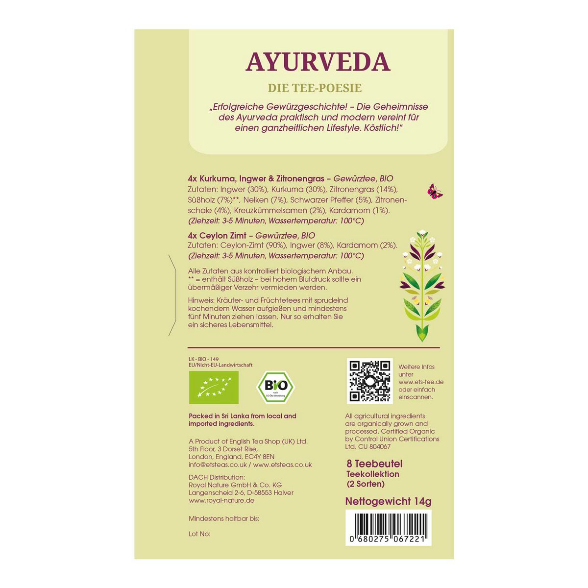 ETS - Tee Geschenk Tee-Poesie "Ayurveda", 8 Teebeutel, BIO