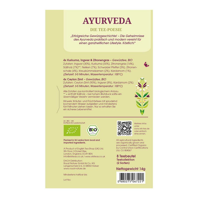 ETS - Tee Geschenk Tee-Poesie "Ayurveda", 8 Teebeutel, BIO