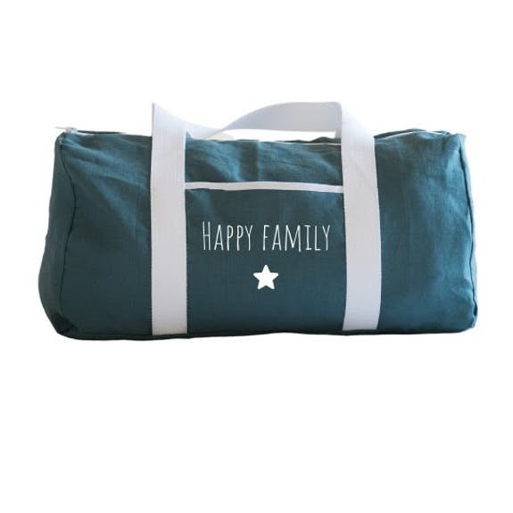 Borsa weekend in lino blu anatra famiglia felice