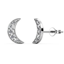 Crescent Moon Earrings - Silver and Crystal
