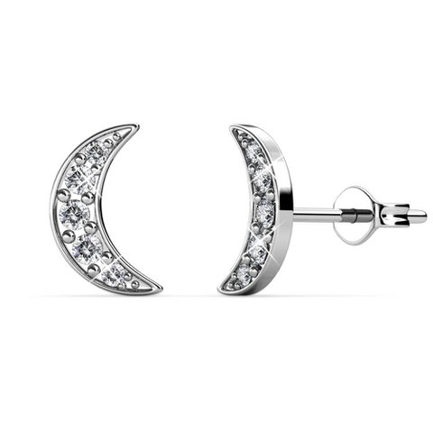 Crescent Moon Earrings - Silver and Crystal