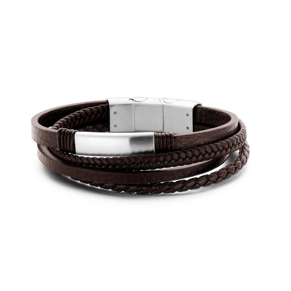 Frank 1967 Leather 7FB-0380 Leren Heren armband - 20 cm - Zilverkleurig / Bruin
