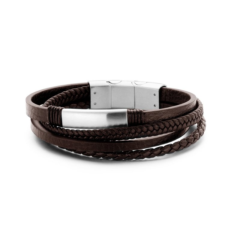Frank 1967 Læder 7FB-0380 Læder Armbånd til mænd - 20 cm - Sølvfarvet / Brun