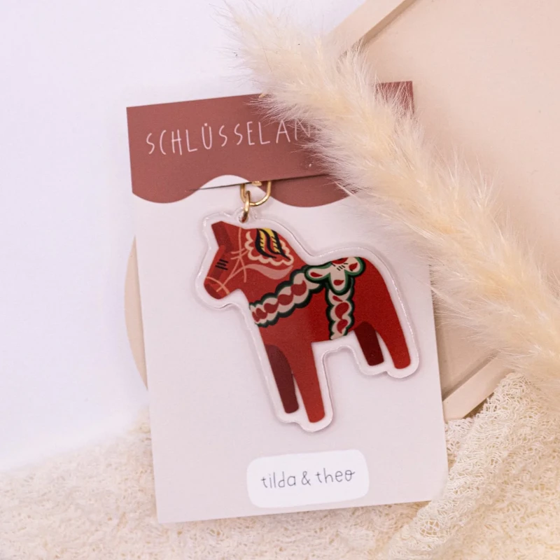 Llavero Dala caballo acrílico - regalo en movimiento en Suecia caballo
