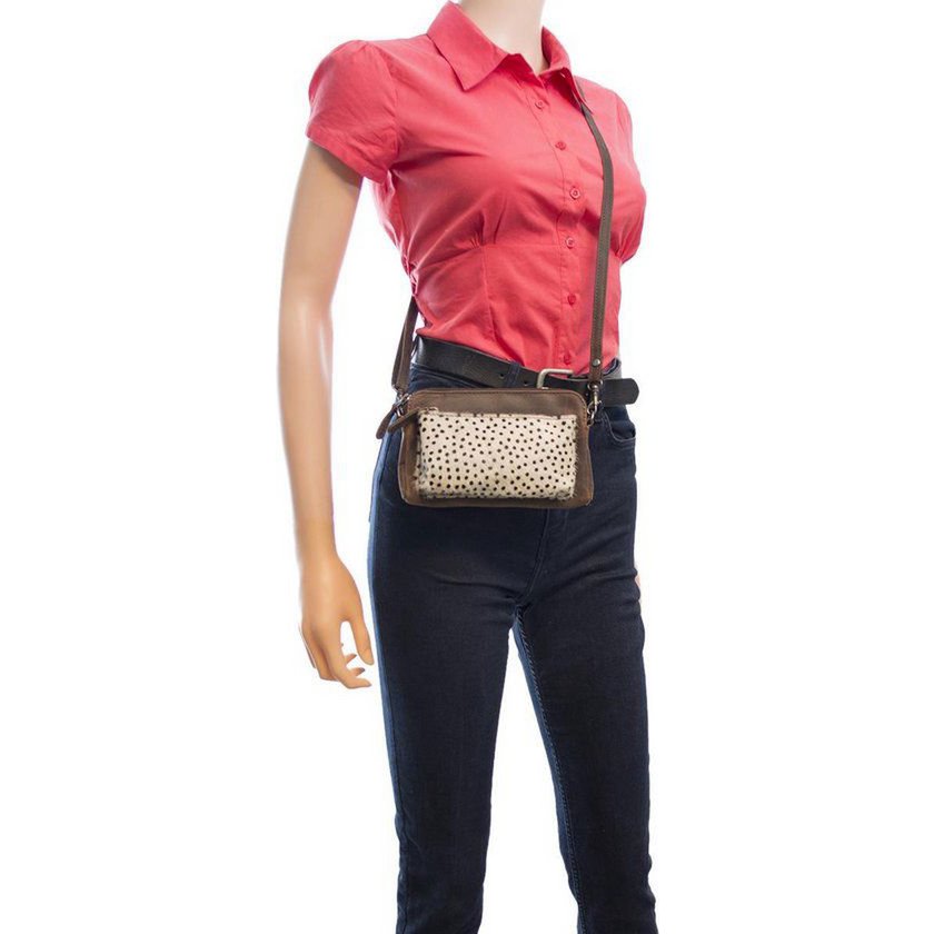 Telefontasche dunkelbraunes Leder mit Tierdruck dunkelbrauner Damenbeutel kleiner Crossbody
