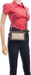 Telefontasche dunkelbraunes Leder mit Tierdruck dunkelbrauner Damenbeutel kleiner Crossbody