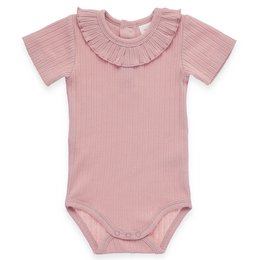 Baby lichaam kort -arm - met gegolfde decoratie op de nek en Ajour Jersey - Pink