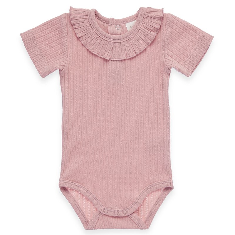 Baby lichaam kort -arm - met gegolfde decoratie op de nek en Ajour Jersey - Pink