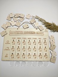Houten tanden poetsbeurt, houten tandenborstel tracker, wekelijkse routine checklist