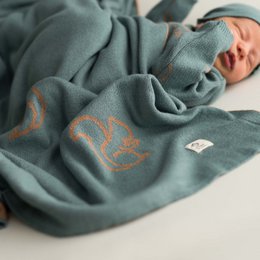 Soft, cozy baby blanket in a soothing green color with squirrel print design. Perfect for swaddling and keeping newborns warm and comfortable.