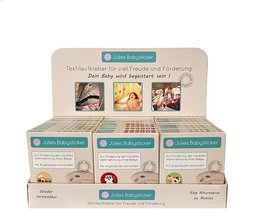 Présentoir de comptoir avec 30 paquets d'autocollants en soie d'acétate de haute qualité. Pour les bébés