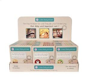 Counter display incl. 30 packs of stickers made of high-quality acetate silk. For babies