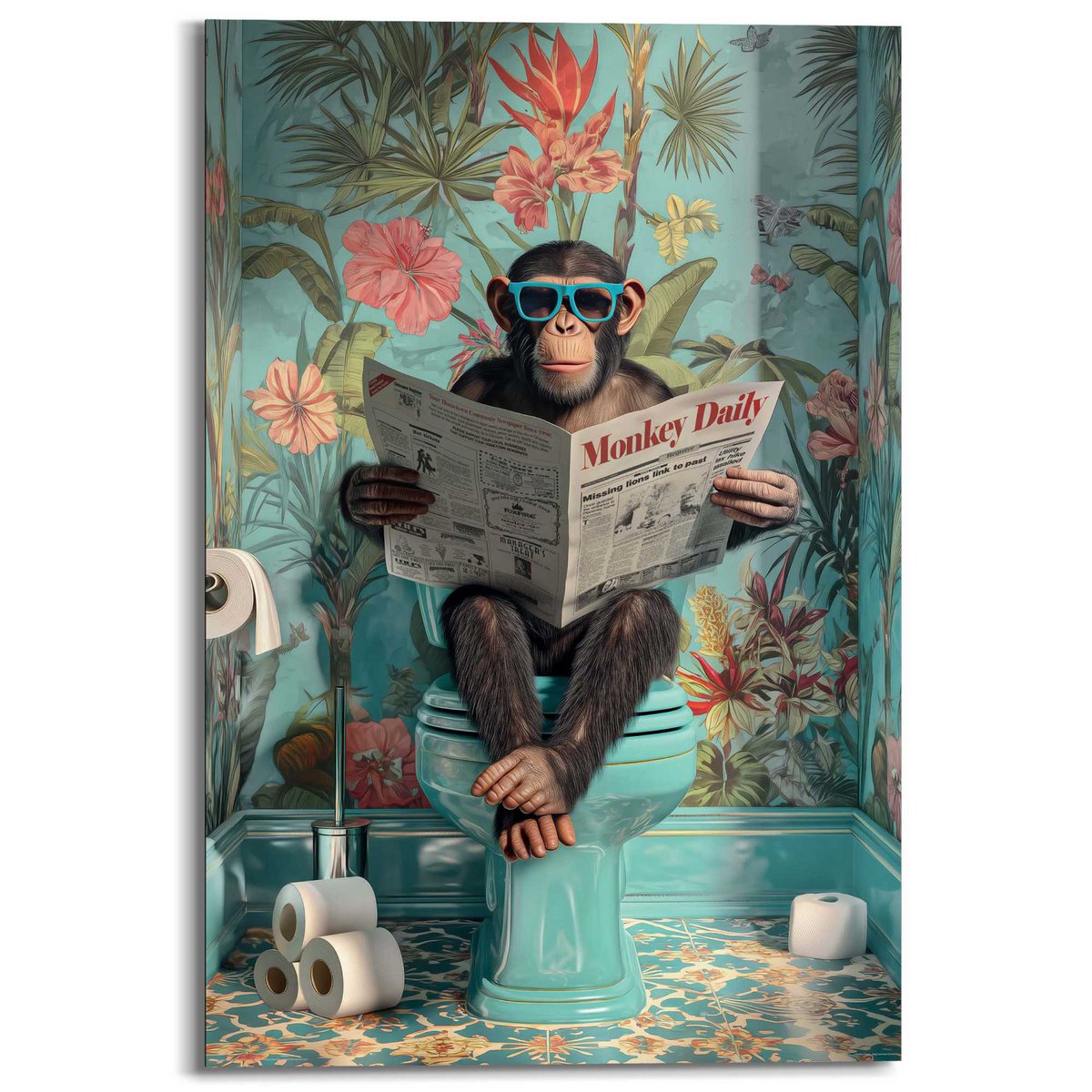 Wandbild  Affe auf der Toilette 90x60