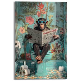 Wandbild  Affe auf der Toilette 90x60
